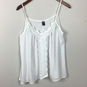 Emory Rose white crochet detail front loose flowy cami top sleeveless medium